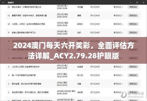 2024澳门每天六开奖彩，全面评估方法详解_ACY2.79.28护眼版