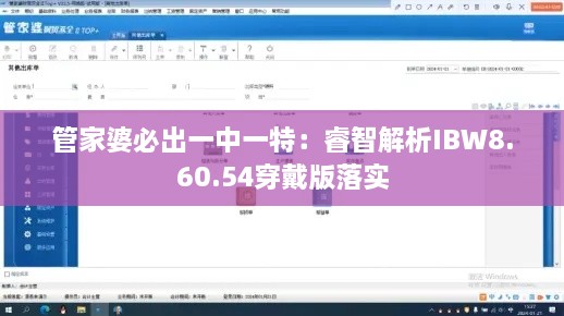 管家婆必出一中一特：睿智解析IBW8.60.54穿戴版落实