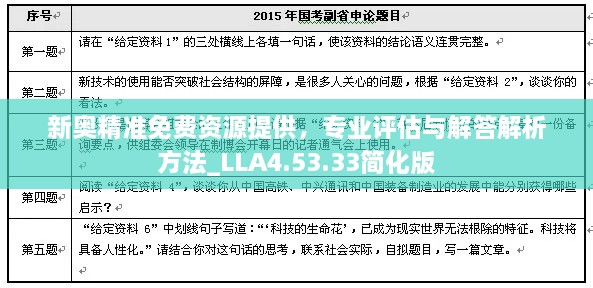 新奥精准免费资源提供，专业评估与解答解析方法_LLA4.53.33简化版