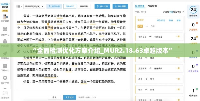 “全面检测优化方案介绍_MUR2.18.63卓越版本”