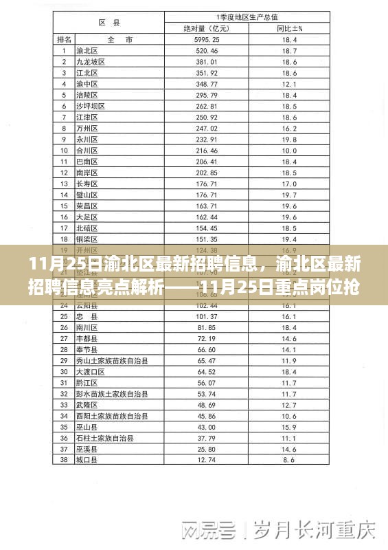 渝北区最新招聘信息亮点解析，重点岗位抢先看（11月25日）