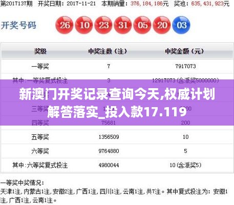 新澳门开奖记录查询今天,权威计划解答落实_投入款17.119