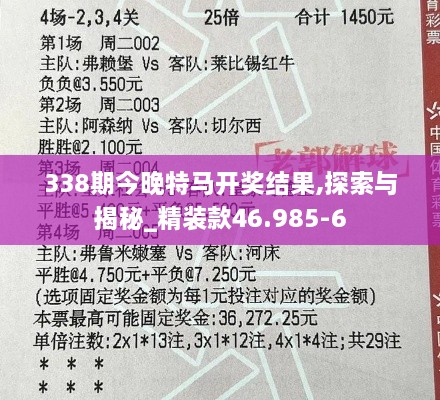 338期今晚特马开奖结果,探索与揭秘_精装款46.985-6