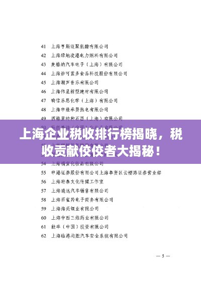 上海企业税收排行榜揭晓，税收贡献佼佼者大揭秘！