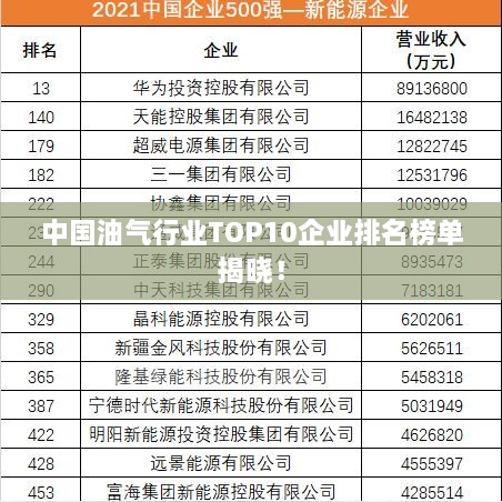 中国油气行业TOP10企业排名榜单揭晓！