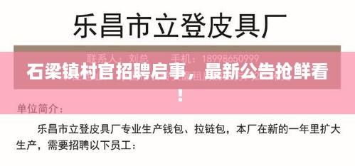 石梁镇村官招聘启事，最新公告抢鲜看！