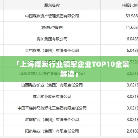 「上海煤炭行业领军企业TOP10全景解读」