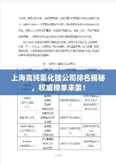 上海高纯氟化锂公司排名揭秘，权威榜单来袭！