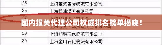 国内报关代理公司权威排名榜单揭晓！